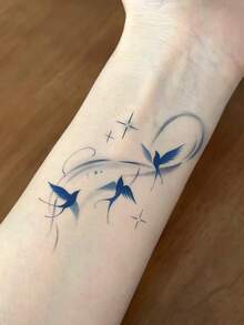 1pc Temporary Tattoo, Ink Wash Blue Swallow Streamline Pattern, Realistic Fake Tattoo Design, Suitable For Daily, Bachelorette Party Favors, Music Festival, Game, Graduation Gift, Lasts 3-5 Days - Blue - View 5