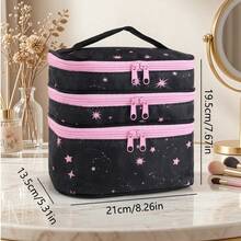 1pc Dual-Pattern 3-Layer Makeup Bag, Large Capacity Compartment Cosmetic Organizer, Multi-Layer Independent Dividers For Easy Access, Can Store Makeup, Skincare, Toiletries, Desktop Organizer And Storage Dual-Use, Portable Handheld Design, Travel Essential - Multicolor - View 7