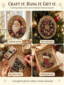 Christmas Pearl Diamond Painting Suncatcher Set 8 Inch, Pre-Assembled Metal Chain, Acrylic Disc With Lace Edge, 3D Mixed Size Pearl Beads, Holiday Window Wall Decor - Set - View 10
