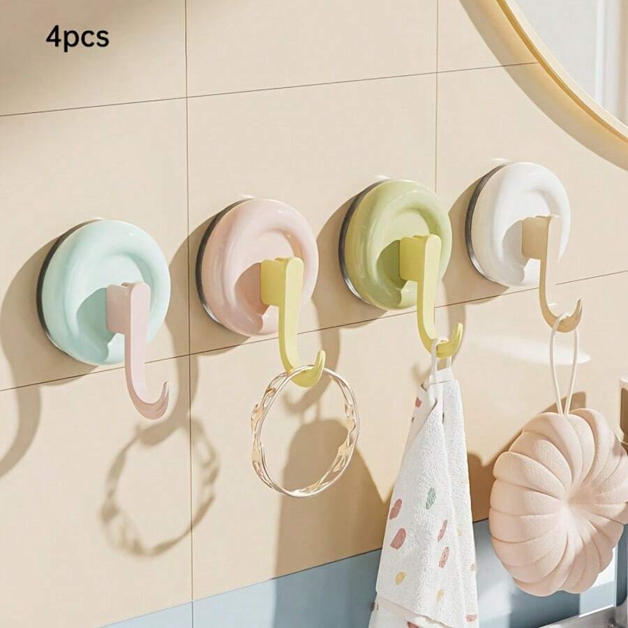 4pcs Cute Colorful Suction Cup Hooks, Removable No-Drill Wall Hooks For Baby Room, Bathroom, Towel And Miscellaneous Storage - Multicolor - View 1