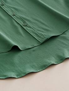 Minimalist Lapel Long Sleeve Loose Women's Shacket, Featuring Shirt Collar And Asymmetric Hem Design Spring - Bean Green - View 10