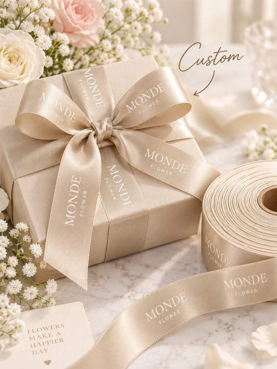 5/10/20/40m Customized Text Satin Ribbon, Personalized 2cm Wide Gold Text Colorful Silk Satin Ribbon, Suitable For DIY Crafts, Bow Making, Wedding Decoration, Gift Wrapping And Party Decoration