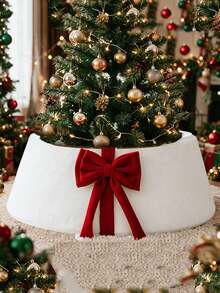 Artificial Christmas Tree Collar, Green Christmas Tree Skirt With Large Red Bow, Suitable For Christmas Party, Tree Decoration And Holiday Home Decor, Perfect Christmas Accessory - one-size - View 8