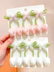 6/2pcs Handmade Tulip Bow Hair Clips, Durable & Gentle On Hair, Lively & Sweet Hair Accessories - Suitable For Children And Girls, Daily School, Vacation, Party - Multicolor - View 1