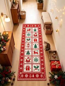 1件裝聖誕拼接格紋長條地毯，走道長條地毯，區域地毯，客廳家居裝飾，房間裝飾，可水洗地毯，聖誕禮物 - 聖誕拼布方格 - 查看 1