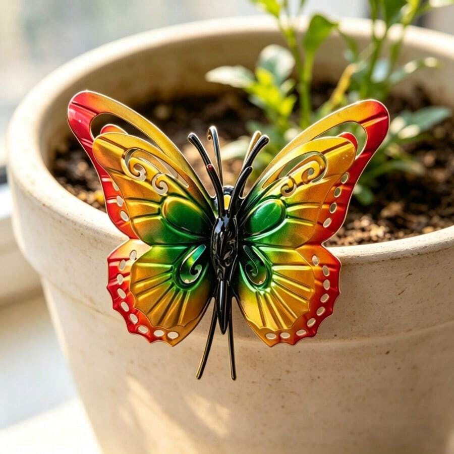 Metal Butterfly Potted Plant Decoration, Home Gardening Small Ornament, Flower Pot Greenery Matching Accessory - A - View 1