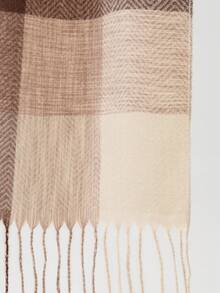 1pc Women's Plaid Warm Poncho Shawl Coat, Suitable For Daily Wear - Beige - View 3