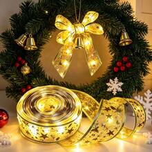 2pcs Christmas Tree Ribbon Lights, Christmas Decorations, Holiday Celebration Decor, Indoor Party Decoration, Ribbon Lights, Room Decoration Lights, Holiday Lighting, Suitable For Halloween, Thanksgiving And New Year Multi-Functional Decor - Gold - View 1