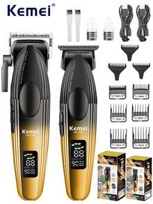 Kemei 2 Pieces Professional Haircutting Scissors Set, Cordless Men's Hair Clipper, USB Rechargeable With LED Display, Multifunctional Hair Cutting Set, 0mm Gap Engraving Trimmer, Tools Suitable For Home And Barber Shop Use - Multicolor - View 13