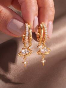 2pcs/Set Sweet & Cool Style Women's Earrings, Suitable For Daily Wear, Commute, Dating, Party And Gift - Planet - View 2