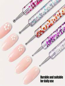 8Pcs Nail Art Tools Kit, Nail Dotting Pens And Fine Liner Brushes, Glitter Handle Design For Nail Pattern Drawing - Multicolor - View 5