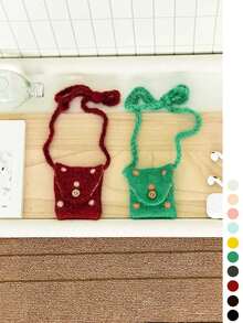 1pc Cute Plush Polka Dot Handmade Crochet Yarn Mini Crossbody Bag, Coin Purse, Earphone Bag For Women - Polka Dot Button Crossbody Earphone Bag - View 7