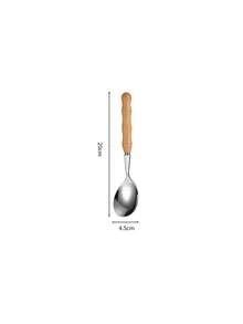 1pc Stainless Steel Salad Mixing Cooking Fish Frog Spoon Commercial Rice Spoon Creative Mini Wooden Handle Serving Fork Spoon - View 10