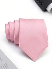 1 chiếc cà vạt nam gân chéo màu trơn phong cách thường ngày - Màu hồng nhạt - Xem 1