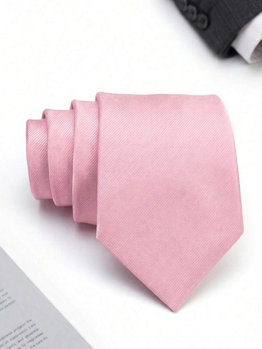 1 chiếc cà vạt nam gân chéo màu trơn phong cách thường ngày - Màu hồng nhạt - Xem 1