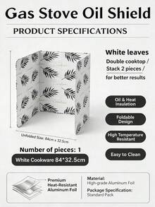 1pc/2pcs Foldable Aluminum Foil Gas Stove Splash Guard, Heat Resistant Oil-Proof Partition Board, Cactus Leaf Print Kitchen Stove Protector, Easy To Clean Oil-Proof Cooking Isolation Board, Suitable For Home Kitchen - Multicolor - View 5