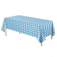 1pc/3pcs Blue & White Plaid Disposable Plastic Tablecloth, Fresh Classic Plaid Pattern, Simple And Elegant, Perfect For Outdoor Picnic, Summer Patio Party, Birthday Party, Themed Event Table Decor 137*274cm - Multicolor - View 6