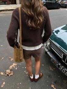 Sookaug Women's Autumn/Winter Coffee Color Off-Shoulder Asymmetric Button Knit Sweater, Versatile Elegant Elegant Long Sleeve Pullover, 2026 New Arrival, Off-Shoulder Knit Sweater, Asymmetric Button Design, Autumn Long Sleeve Regular Fit Pullover - Brown - View 7