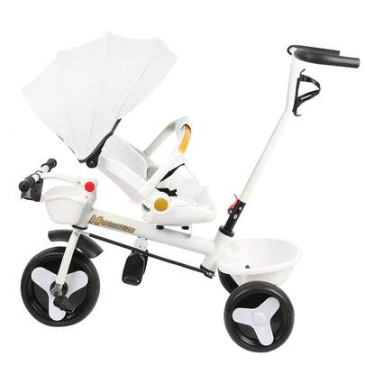 Triciclo evolutivo per bambini con maniglia di spinta e cestino portaoggetti – 81x49x95cm