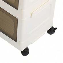 2/5-Tier PP Storage Cabinet 102x40x23cm, Stackable Mobile Cupboard With Transparent Doors & Wheels, Dustproof Moisture-Proof For Home - Beige - View 11