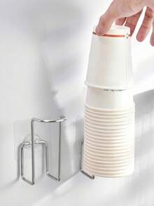 1/2/3pcs Disposable Paper Cup Holder, Wall-Mounted Stainless Steel Kitchen Cup Rack, No Drilling Required - Multicolor - View 4
