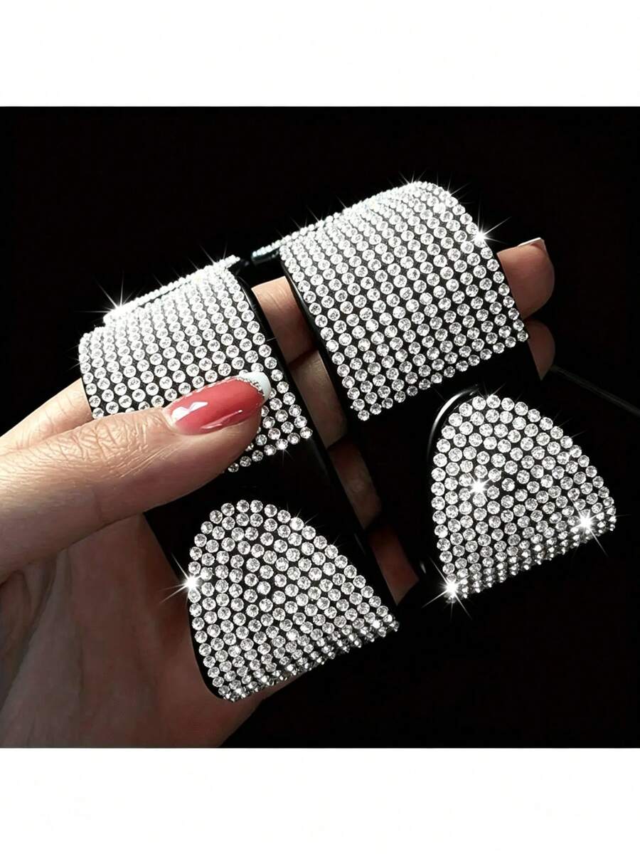 2pcs Transparent Rhinestone Car Headrest Hooks, Shiny Crystal Seat Back Hangers, Sparkling Bag & Shopping Bag Storage Hooks, Universal Car Interior Storage Accessories, Luxury Rhinestone Car Accessories - A - View 1