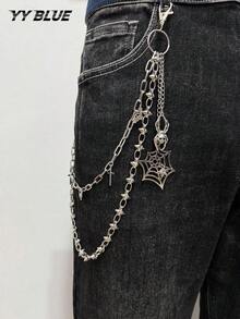 1pc Fashion Gothic Men's Pants Chain, Rivet, Cross, Spider, Spider Web With Metal Chain Design, Waist Chain For Men And Women Daily And Party Wear - Multicolor - View 1