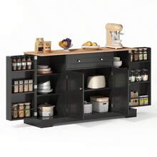 Multifunctional Kitchen Sideboard - 138 Cabinet With Drawer, Shelf & Adjustable Shelves - Modern Design With Tip-Over, Kitchen, Living Room & Bedroom - Black + MDF - View 5