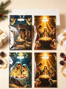 1 Set Christmas Storage Bag, Featuring Religious Nativity Scene Design, Holiday Gift Bag, Suitable For Storing Small Items And Decorations, Applicable For Home Storage, Party Gift Packaging, Craft Supplies Organization And Small Item Packing - Multicolor - View 6