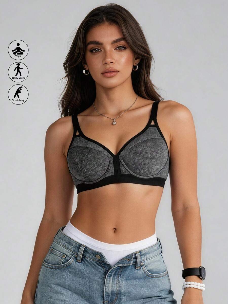 Runway Rest High Intensity Lightweight Padded Underwire V-Neck Full Coverage Sports Bra - Grey - View 1