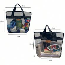 1pc Beach Mesh Tote Bag, Foldable Breathable Large Capacity Toiletry Storage Travel Handbag, Transparent Storage Bag, Multi-Functional Storage Bag, Mother And Baby Supplies Storage Bag - Multicolor - View 2