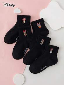 5 Pairs Disney Series Authentic Embroidered Mickey Minnie Cartoon Pattern Fun & Personalized Kids Mid-Calf Socks - Black - View 3