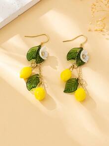 2Pcs Resin Lemon Raspberry Earrings, Lightweight Fruit Shaped Earrings, Cute Sweet, Pastoral Style Earrings, Best Choice For Birthday Gifts - Multicolor - View 4