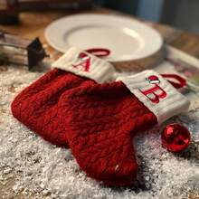 Red Letter Christmas Socks - Knitted Wool Christmas Sock Hanging Decoration, Festive Holiday Decor, Christmas Theme Letter Design, Perfect For Christmas Tree, Fireplace, Door And Window Hanging, Creating Home Holiday Atmosphere - Multicolor - View 2