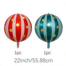 2个22英寸4D条纹星形和圆形铝箔气球，生日派对装饰，适合一周岁生日派对场地装饰 - 條紋星形3D圓球 - 查看 15