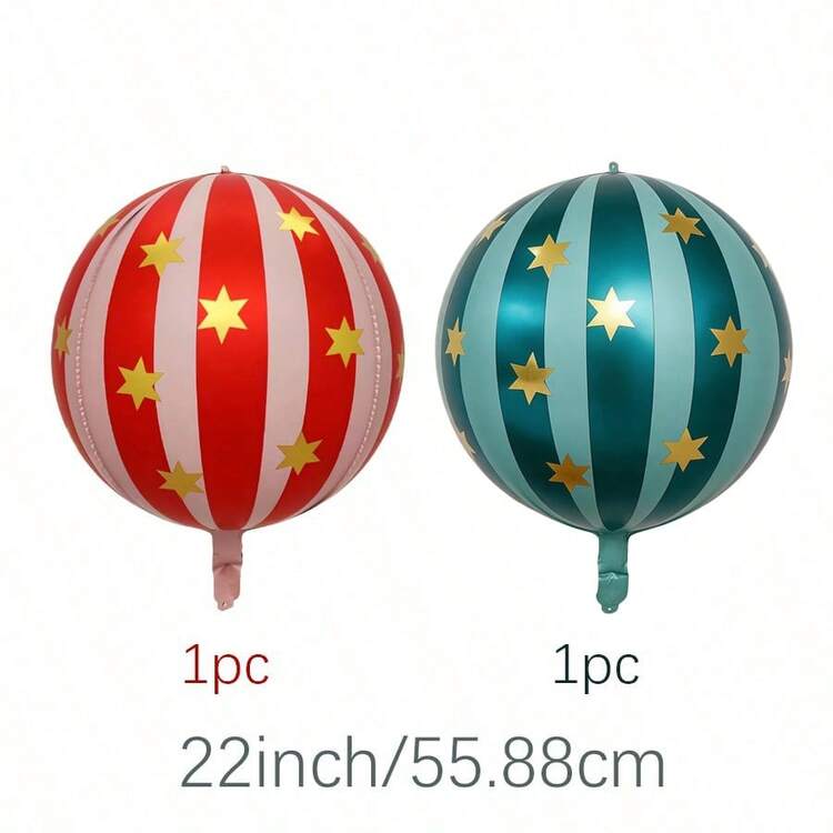 2pcs 22-Inch 4D Striped Star & Round Foil Balloons, Birthday Party Decor, Suitable For 1st Birthday Party Venue Decoration - Striped Star-shaped 3D Sphere - View 15