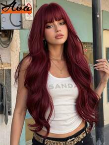 Topshe 26 Inch Natural Black Long Wavy Wig With Bangs, Pre-Styled Loose Curls, Heat-Resistant Synthetic Hair, Anti-Shedding And Anti-Tangling, Suitable For Festivals, Parties, Stage Performances And Daily Wear, Essential Fashion Wig For Women's Dating And Work - Multicolor - View 1
