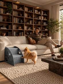 2-Step Dog Stairs For Bed And Sofa, Gray Felt Pet Steps With Paw Cutout Design, Indoor Climbing Aid For Small, Senior And Short-Legged Dogs - Multicolor - View 2