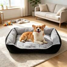 Soft Plush Dog Bed, Washable Rectangular Pet Cushion Bed For Small Medium Large Dogs Cats - Black and Grey - View 3