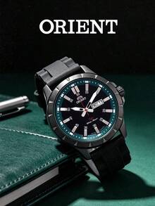 Jam Tangan Quartz ORIENT Pria, Tali Silikon Hitam Doff, Dial Hitam dengan Bezel Dalam Biru Kehijauan, Tampilan Ganda Hari dan Tanggal, Tahan Air, Jam Tangan Outdoor untuk Mendaki - Hitam - View 4