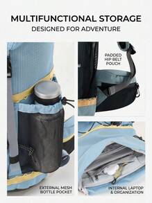 CAMEL CROWN Professional Outdoor Bucket Style Mountaineering Backpack, Large Capacity Travel Shoulder Backpack For Hiking And Mountain Trekking - Dusty Blue - View 6