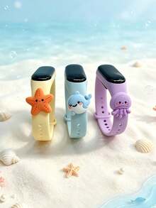 3pcs/Set Unisex Student Children Disposable Ocean Series LED White Light Electronic Wristbands, Starfish Dolphin Jellyfish Cute Charms - Multiple Combinations, Can Display Time And Date, Suitable For Back To School, Birthday, Halloween, Christmas And Other Holiday Gift-Giving Occasions - Multicolor - View 6