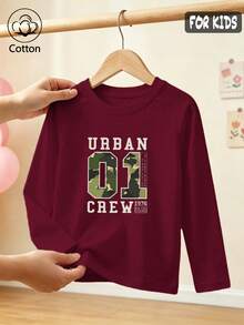 Girls' Cute Printed Long-Sleeve Casual Sports T-Shirt With Set-In Sleeves And A Round Neckline - Jujube Red - View 3