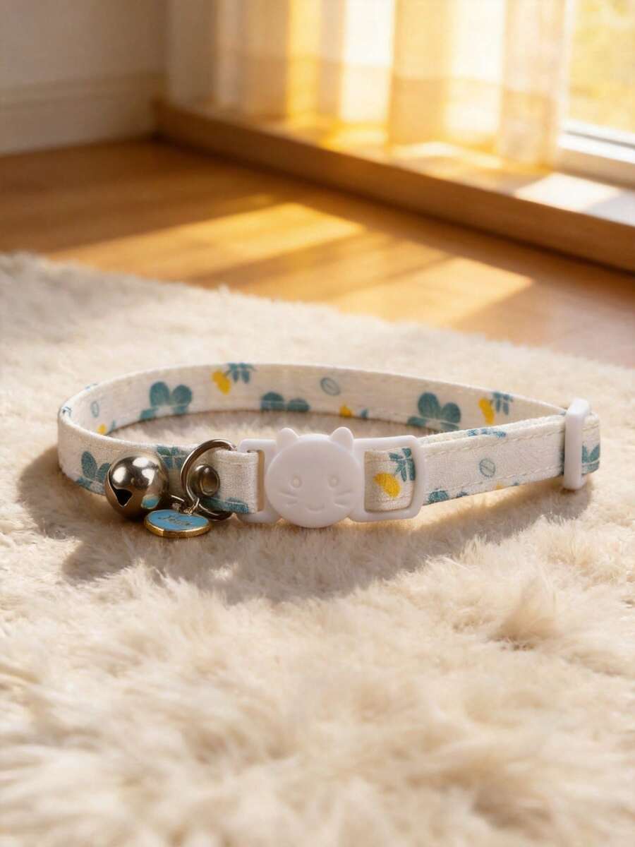 1 pieza Collar para gatos con patrón floral y cascabel, collar ajustable para el cuello de gatos - Multicolor - Ver 1