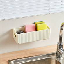 1/2/4Pcs Cabinet Folding Storage Rack, Wall Mounted Non Perforated Foldable Plastic Storage Box, Multifunctional Seasoning Bottle Cling Film Storage Shelf, Sink Sponge Holder, Space-Saving, Kitchen Accessories,Household Organization Stroage - Multicolor - View 6