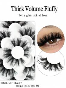 5 Pairs Dramatic Fluffy Faux Mink Lashes, 25mm Wispy Full Strip False Eyelashes Black Band For Party Makeup - Black - View 2