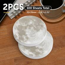 2 Packs Total 100 Sheets Moon-Shaped Round Sticky Notes, Realistic Full Moon With Lunar Sea And Crater Details, Self-Adhesive Memo Pads, Galaxy Space Theme, Office Desk Decor Small Gift - 70x70mm - View 1