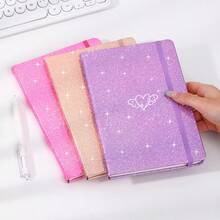 Elegant Shiny Sequin A5 Hardcover Notebook, Cute Heart Pattern College Ruled Journal, Diary Gift For Girls And Women, Suitable For Office Note-Taking - Multicolor - View 2