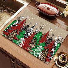 1pc Christmas Absorbent Mat, Christmas Tree Pattern, Kitchen Countertop Absorbent Drying Mat, Coffee Machine Mat, Pour Over Coffee Pot Mat, Dish Drainer Mat, Non-Slip Heat-Resistant Kitchen Mat, Dining Table Mat, Breakfast Mat, Washing Machine Mat, Home Kitchen Dining Table Coffee Shop Bar Decor Mat, Holiday Party Housewarming Gift - Multicolor - View 11