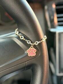 1pc Alloy Cat Paw Pendant With Rhinestones Crystal Car Steering Wheel Decoration, Car Interior Decoration Accessory, Car Hanging Ornament - A - View 4
